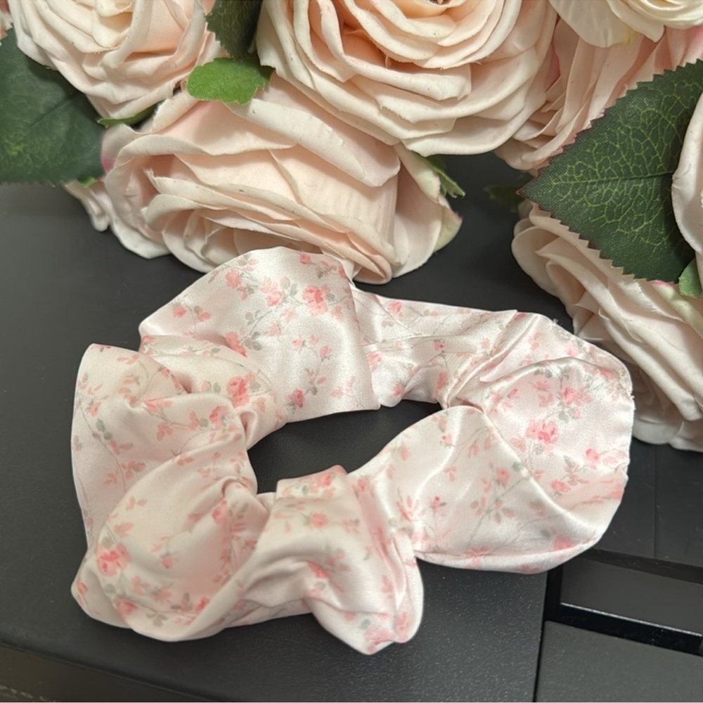 Love Shack Fancy x Goody Pink Floral Satin Scrunchie - Hair Accessory - Picture 4 of 5